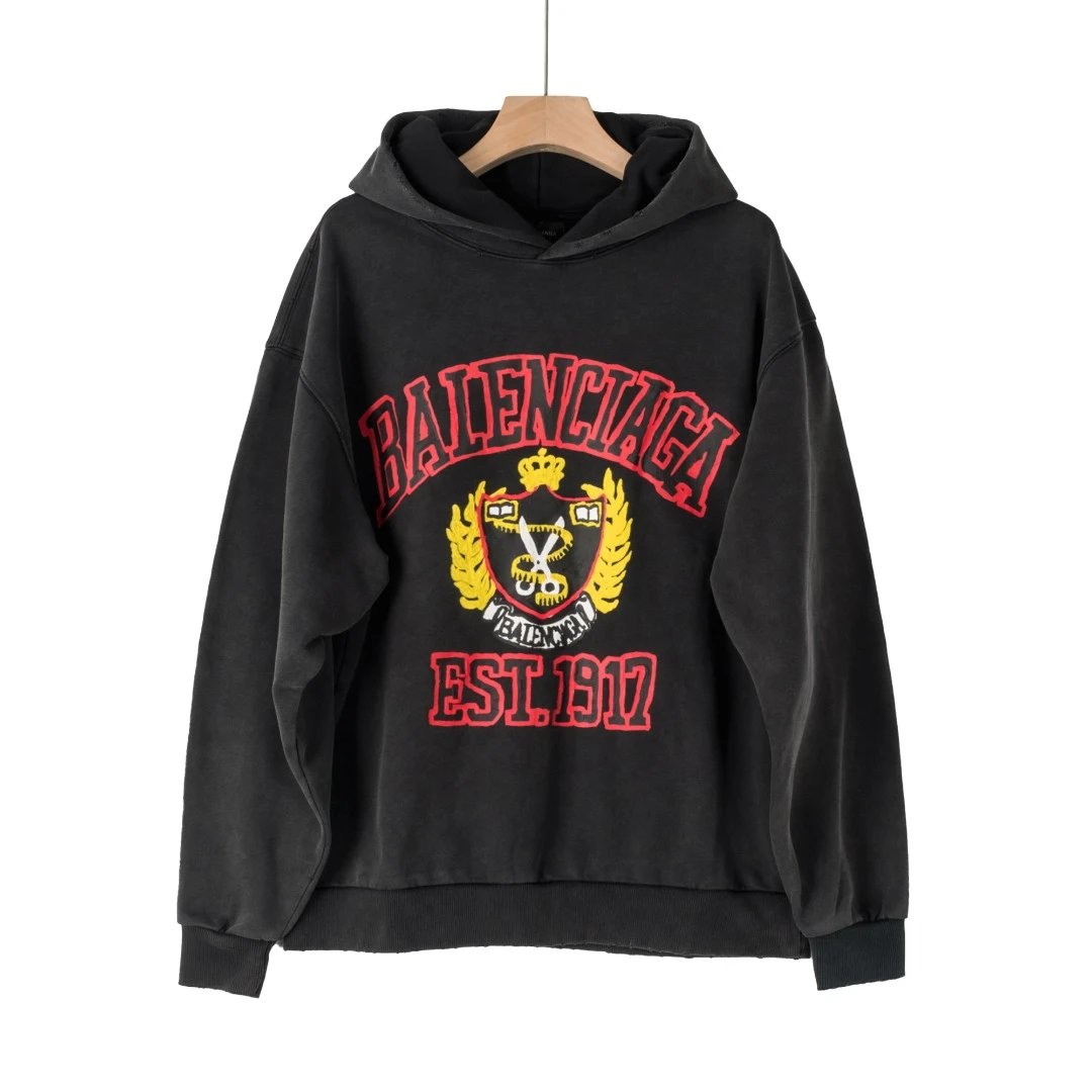 Balenciaga Hoodie Crown Wheat Shears Foam Printed Hooded Sweatshirt Jacket Unisex Sports Casual Loose Fit Versatile
