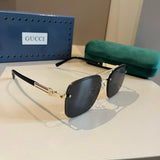 Gucci Sunglasses Classic Metal Single Bridge Aviator Sunglasses Slimming Non-Prescription UV Protection Unisex Couple Style Driving Beach Fishing25ss New Sports Casual Versatile