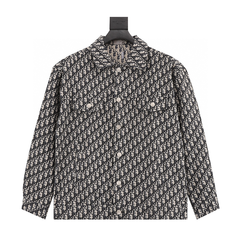 Dior Shirt Classic Presbyopic Jacquard Shirt Coat Same Style for Men and Women