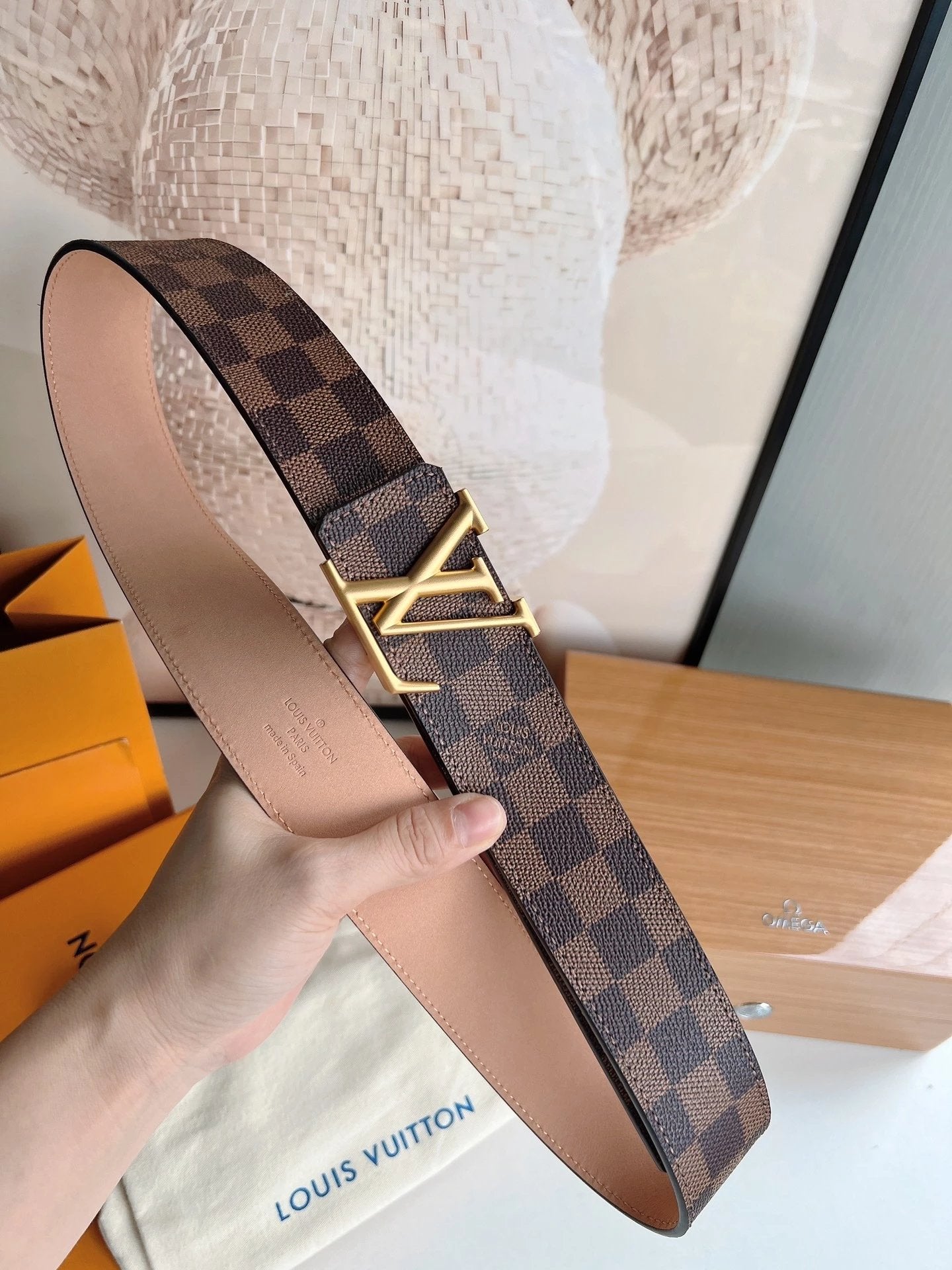 Louis Vuitton LV Belt Top version 【Counter Quality】The Most New Belt4.0cm Men's Belt Metal Buckle Men's Leather Belt with Classic Presbyopic Checkered Belt with Genuine Goods Packaging No Problem in and out of the Counter Versatile Casual Fashion Formal W