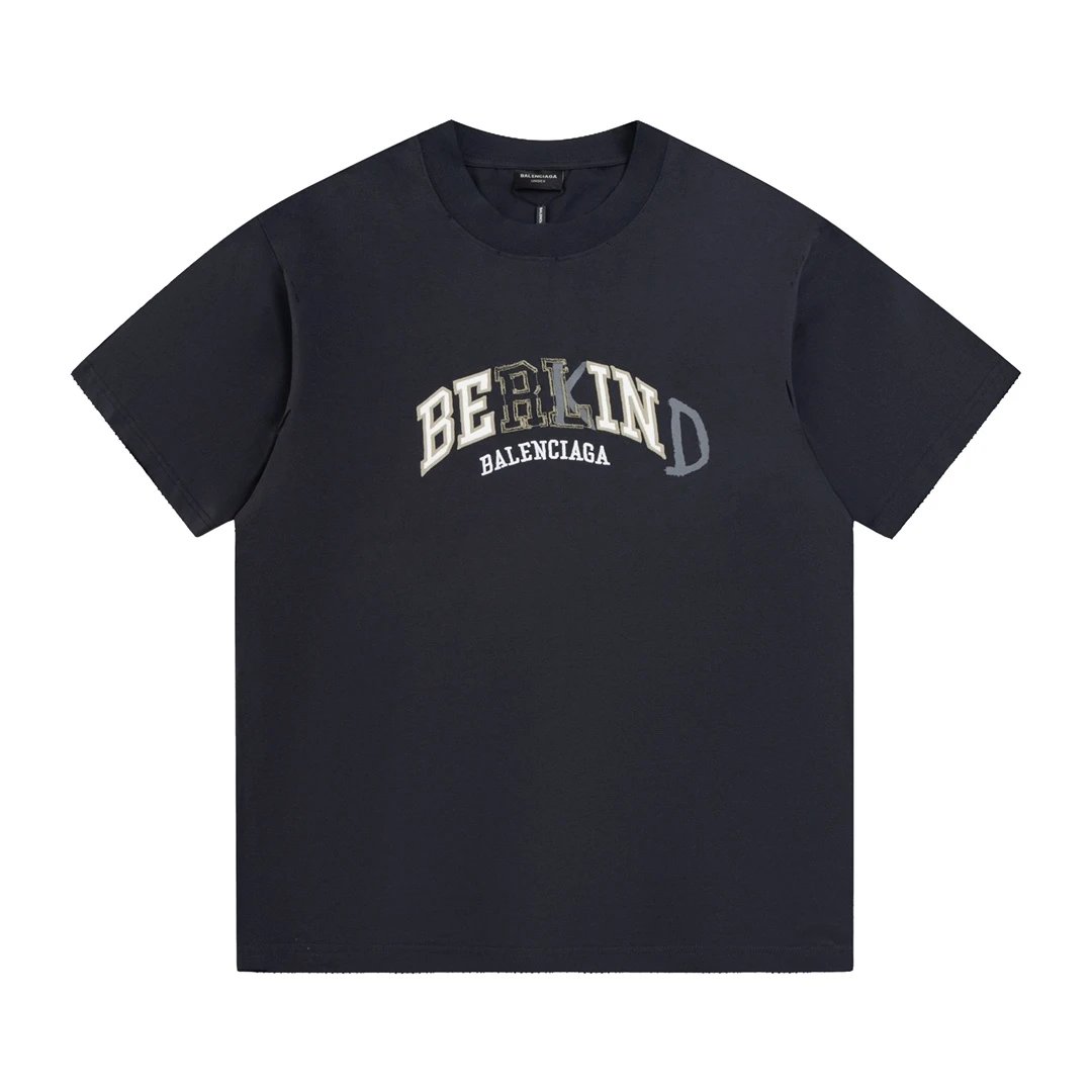 Balenciaga T-shirt Letter Graffiti Toothbrush Embroidery on the Chest logo round Neck Short Sleeve25ss New Pure Cotton Unisex Style T T-shirt OS Loose Fit Base Shirt Half Sleeve T-Shirt Top Half Sleeve