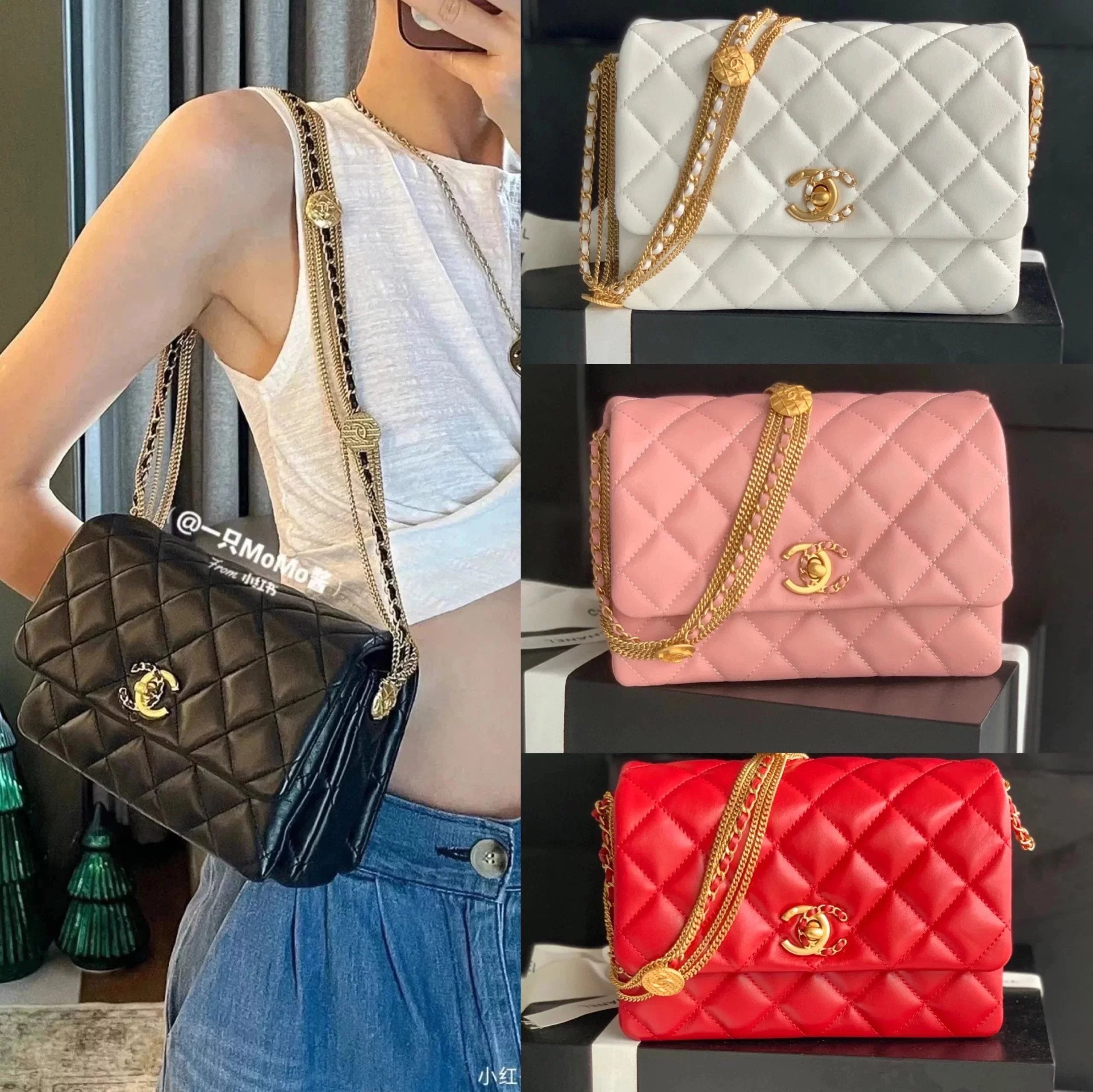 Chanel Women's Bag Top version 【**Original Leather】22s Latest Popular Authentic Leather Sheepskin Flap Bag AS3378Mandarin Duck Buckle Gold Coin Chain Bag Women's Bag Shoulder Messenger Bag Underarm Bag