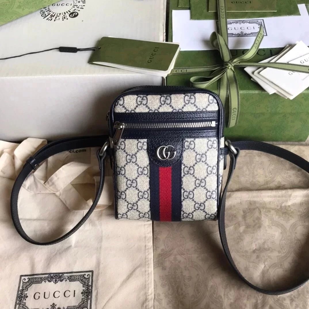 Gucci Women's Bag Top version 【Original Leather】2022New Navy Blue Ophidia Series Blue Presbyopic Cowhide Clutch Camera Bag mini Crossbody Bag Waterproof Fabric Men's and Women's Bags598127517350598234