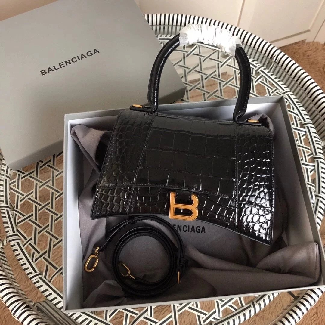 Balenciaga Bag Top version 【Level Surrogate Shopping】Hourglass Bag ahourglass Hourglass Bag Crocodile Leather Litchi Grain Cowhide XS No. S Women's Crossbody Bag