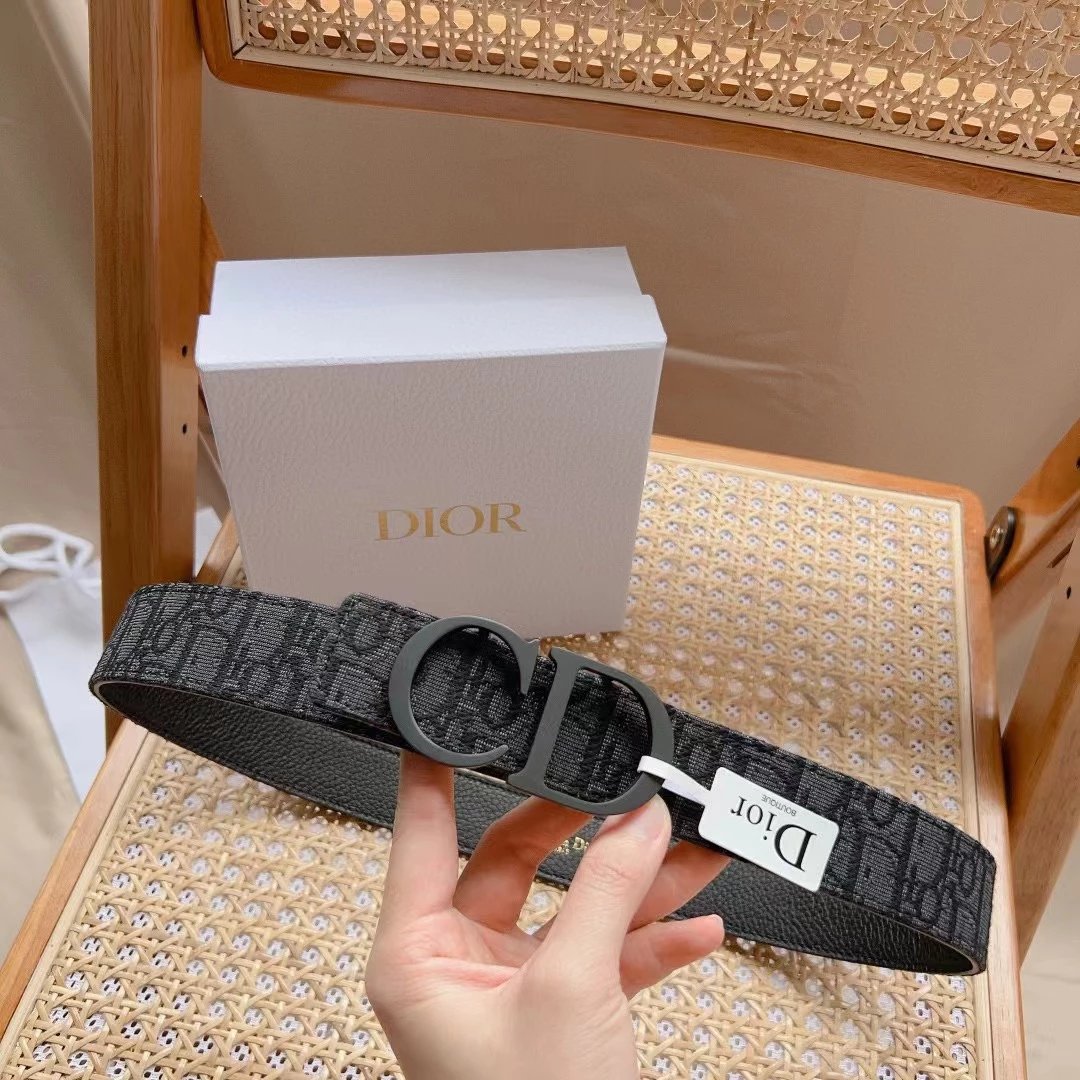 Dior Belt Top version Universal Belt Width for Men and Women3.5cm Counter Full Set of Packaging Original Leather Material Classic Presbyopic Full Printed Canvas Full Stand Leather Lychee Pattern Bottom Letter Buckle Support NFC Chip Scanning