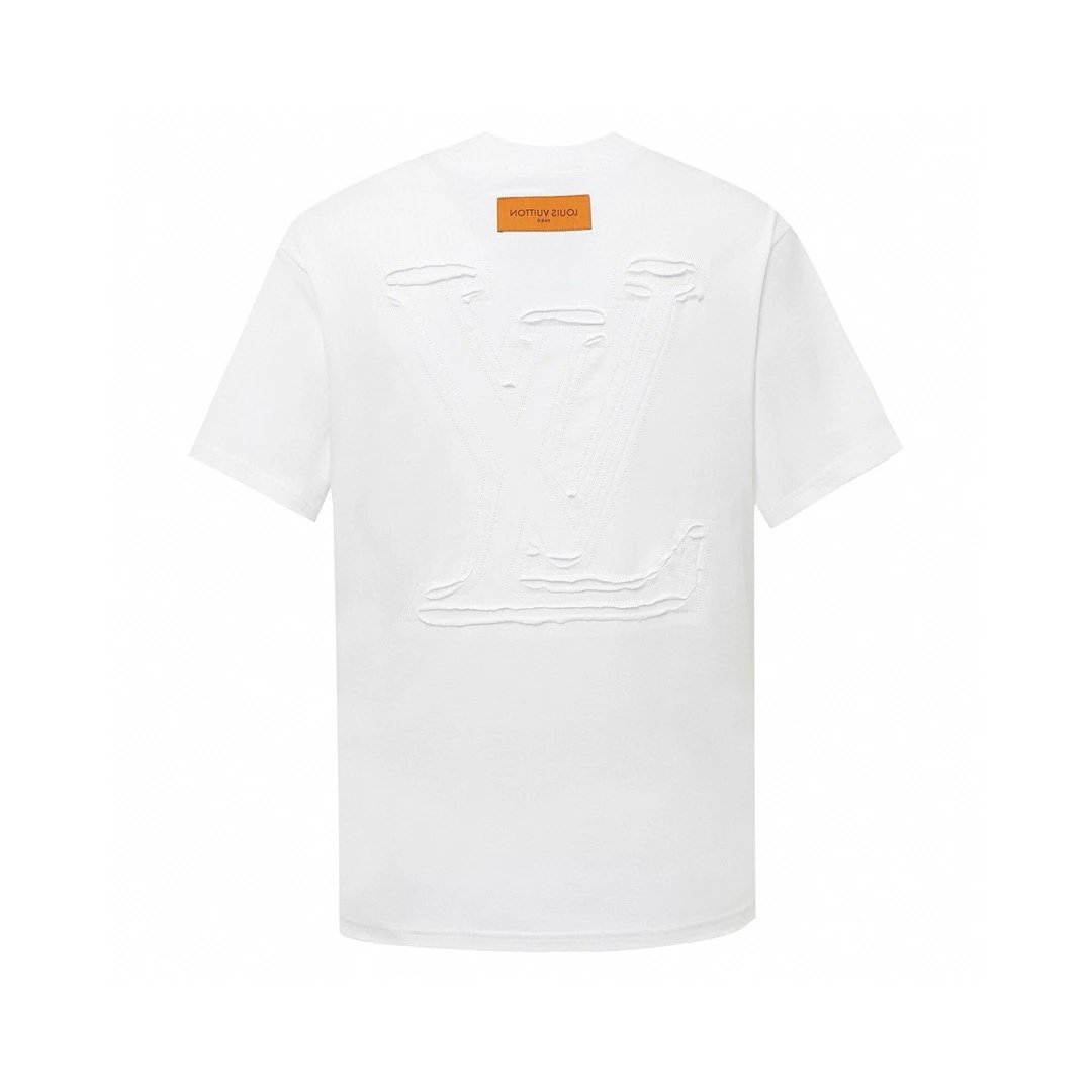 Louis Vuitton LV T-shirt Back Embroidered Cutout Round Neck Short Sleeve25ss New Pure Cotton Unisex Style T T-shirt OS Loose Fit Base Shirt Short Sleeve T-Shirt Top