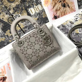 Dior Women's Bag Top version 【Original Order】2022New Women's Bag Double-Sided Rhinestone Women's Bag Three-Grid Five-Grid Shoulder Crossbody Portable Socialite Internet Celebrity Chain Small Square Bag Silk Satin Diana Bag