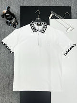 Louis Vuitton LV T-shirt Black and White Grid Embroidery on the Collar logoPOLO Short Sleeve Turn-down Collar Shirt Unisex Summer Loose Fit T Business Commuter Short Sleeve Shirt Plus Size
