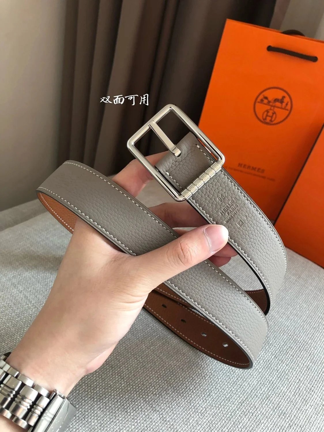 Hermes Belt Top version Double-Sided Imported First Layer Leather Belt Double-Sided Available Genuine Leather for Men and Women Belt Business Casual All-Match Pant Belt3.2Centimeter Wide