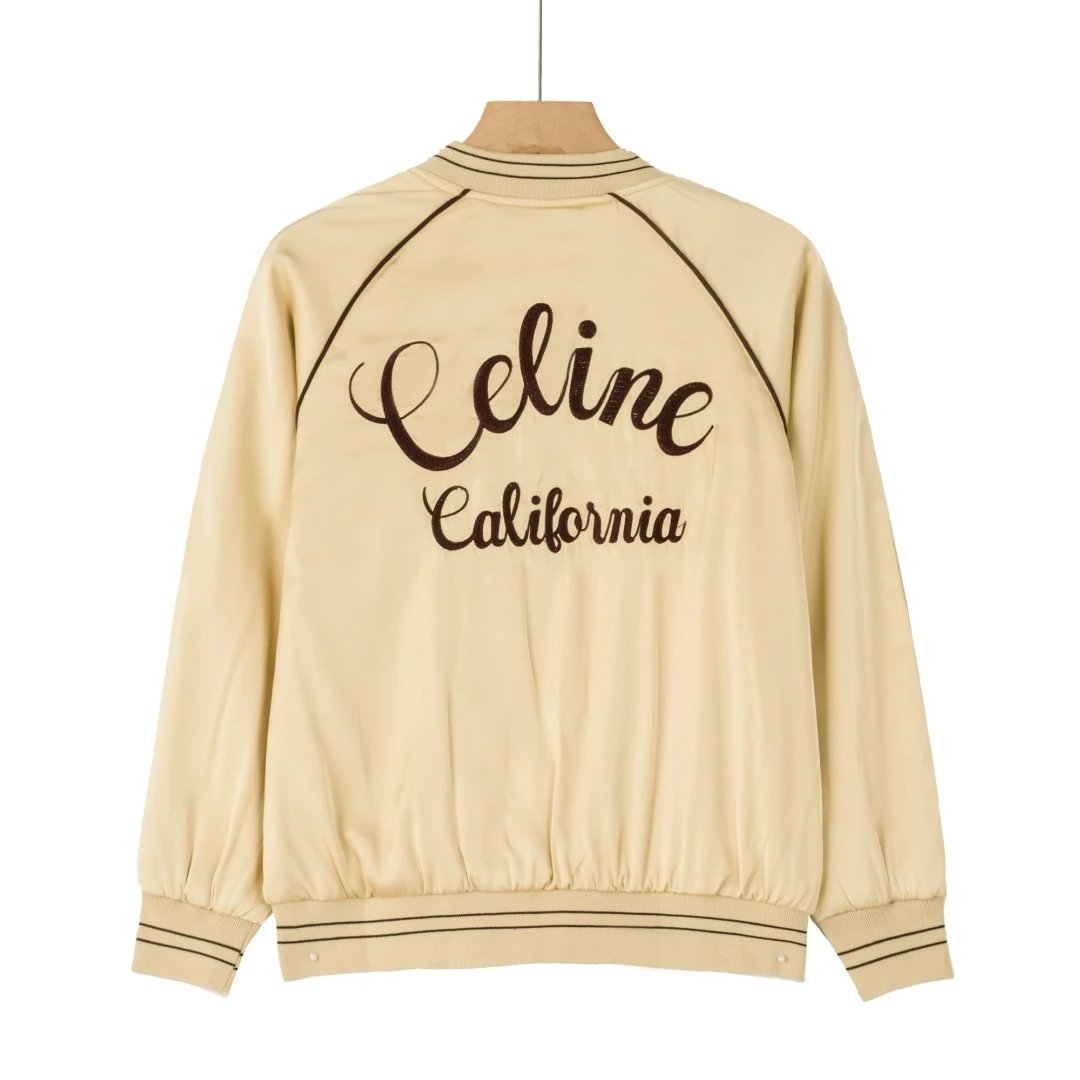 Celine Jackets Light Gold Back Heavy Embroidered Letter Jacket Coat Unisex Autumn Winter New Sports Casual Loose Versatile
