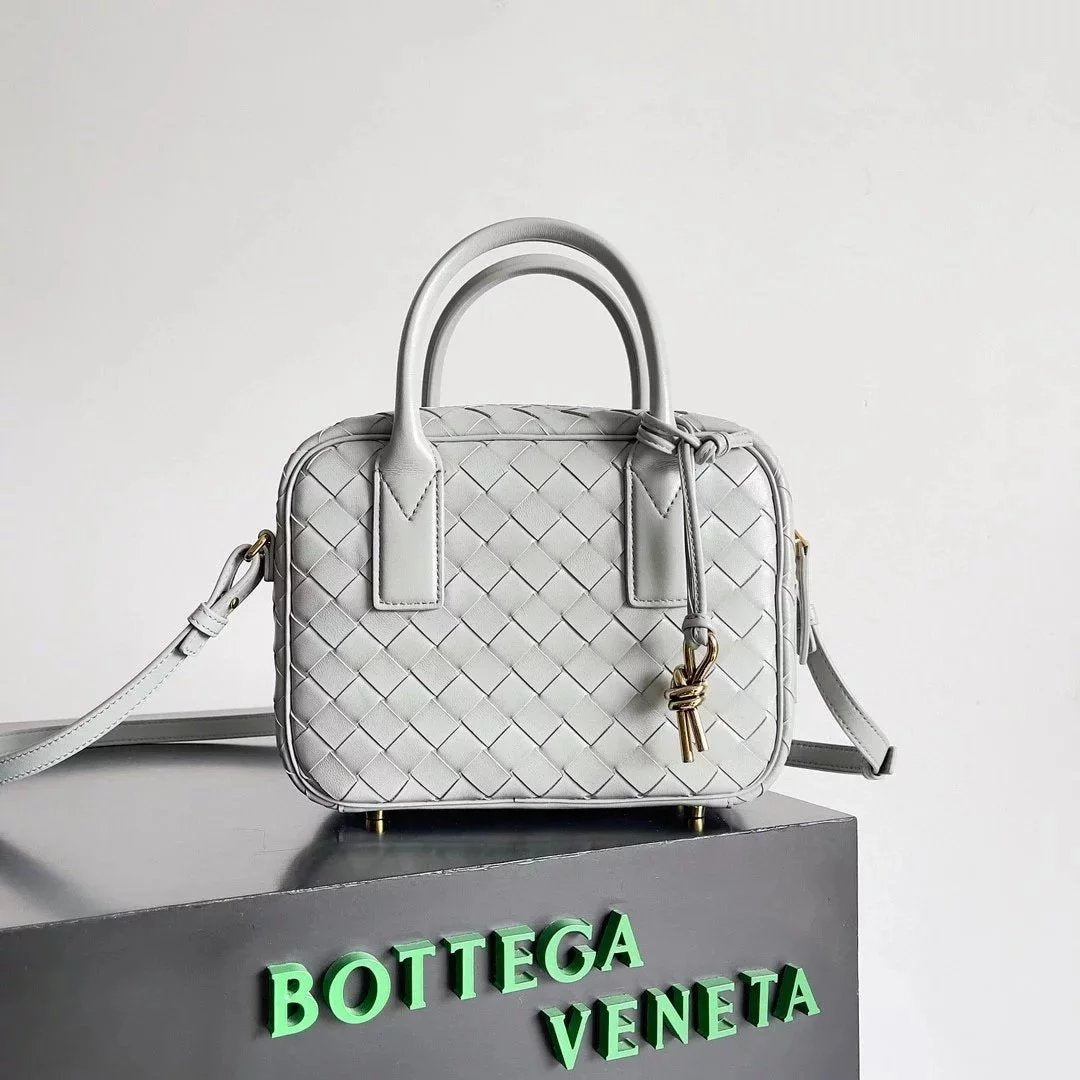 Bottega Veneta Women's Bag Top version Super Original Leather Plate Home2024Early Spring New Product GetAway Small Square Box Retro Fashion Bowling Bag Shoulder Crossbody Handbag Commute Leisure Fashionable All-Match Women Bag Bag Weight Lightweight