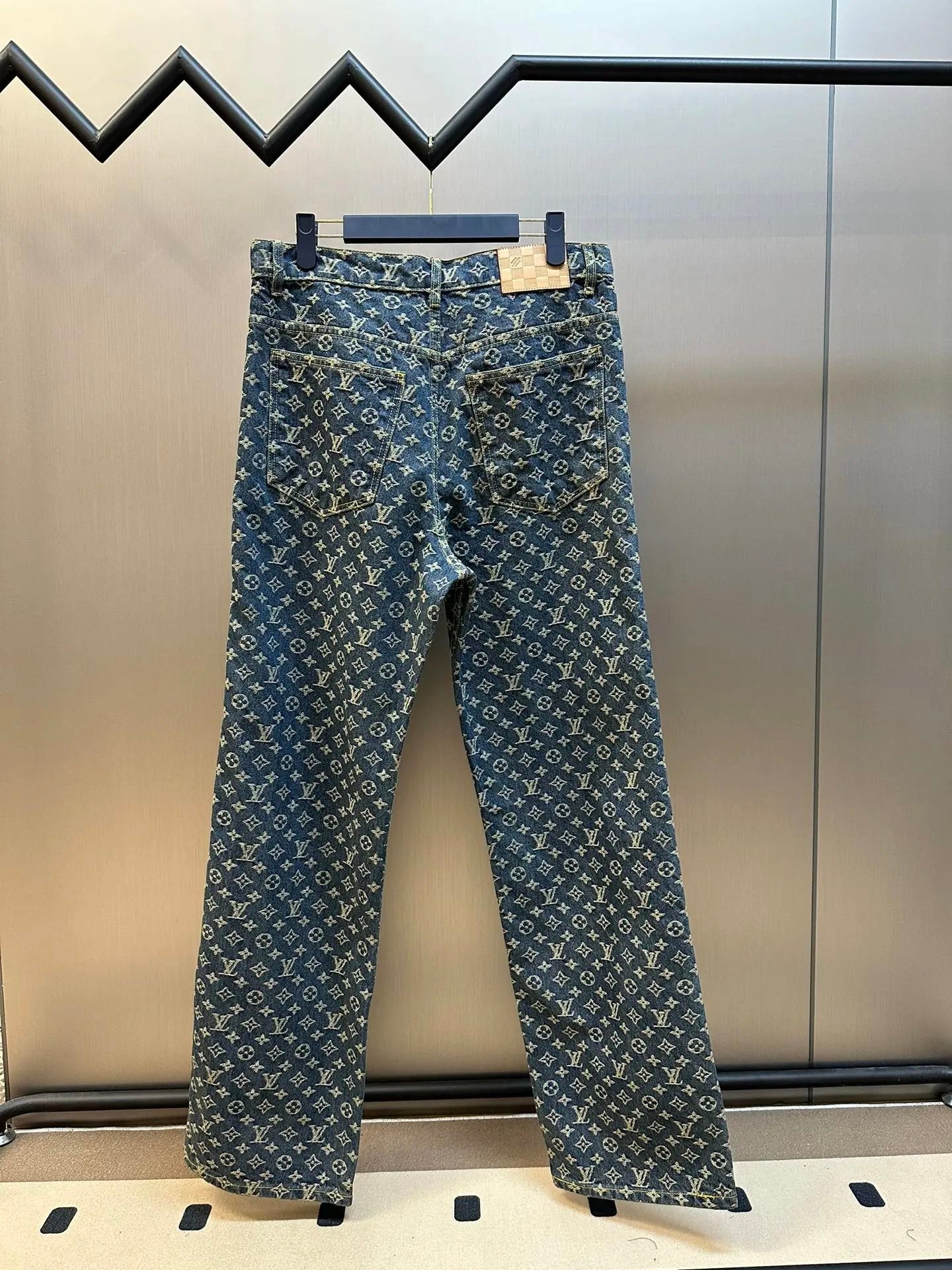 Louis Vuitton LV Jeans Monogram Jacquard Patchwork Jeans Straight Washed Blue Jeans Autumn Winter New Unisex Long Pants Loose Casual Wide Leg High Waist