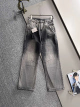 Balenciaga Jeans 25ss Spring Summer New Ripped Pleated Color Block Double B Straight Leg Jeans Unisex Long Pants