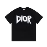 Dior T-shirt Gradient Letter Graffiti Print on Chest logo round Neck Short Sleeve25ss New Pure Cotton Unisex Style T Casual T-Shirt Base Layer Shirt OS Loose Fit Half Sleeve Top Plus Size