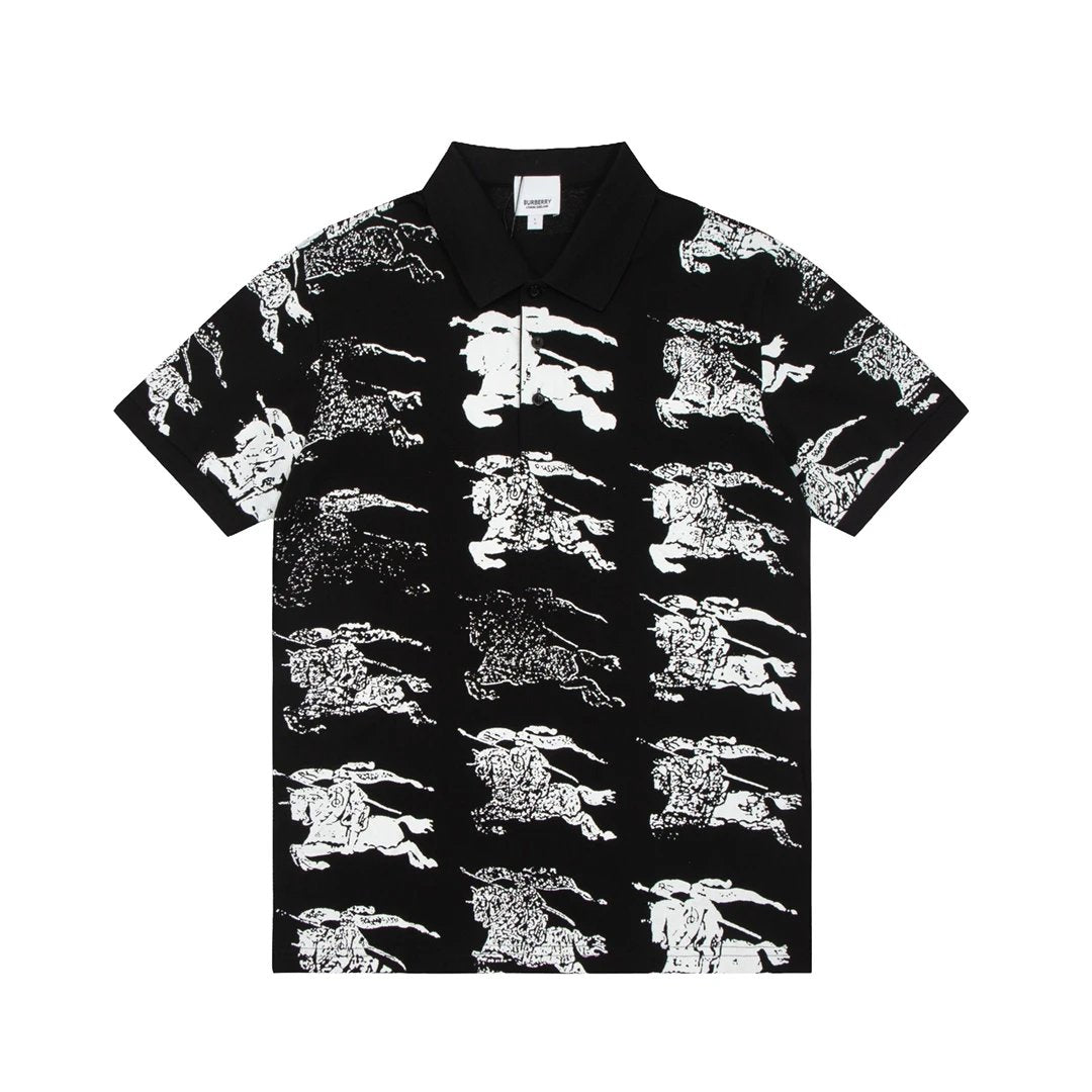 Burberry T-shirt Full Print LOGO Printing POLO Short Sleeve Shirt with Turn-down Collar for Men and Women, Summer Half Sleeve OS Loose T Business Casual Half Sleeve Shirt Plus Size T-Shirt