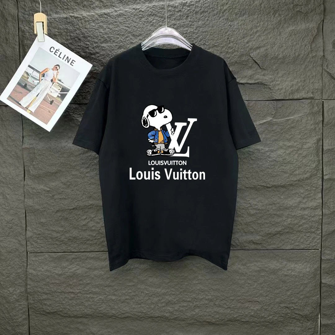 Louis Vuitton LV T-shirt Snoopy and brand logo print on the chest logo round Neck Short Sleeve25ss New Pure Cotton Unisex Style T T-shirt OS Loose Fit Base Shirt Top Half Sleeve T-Shirt