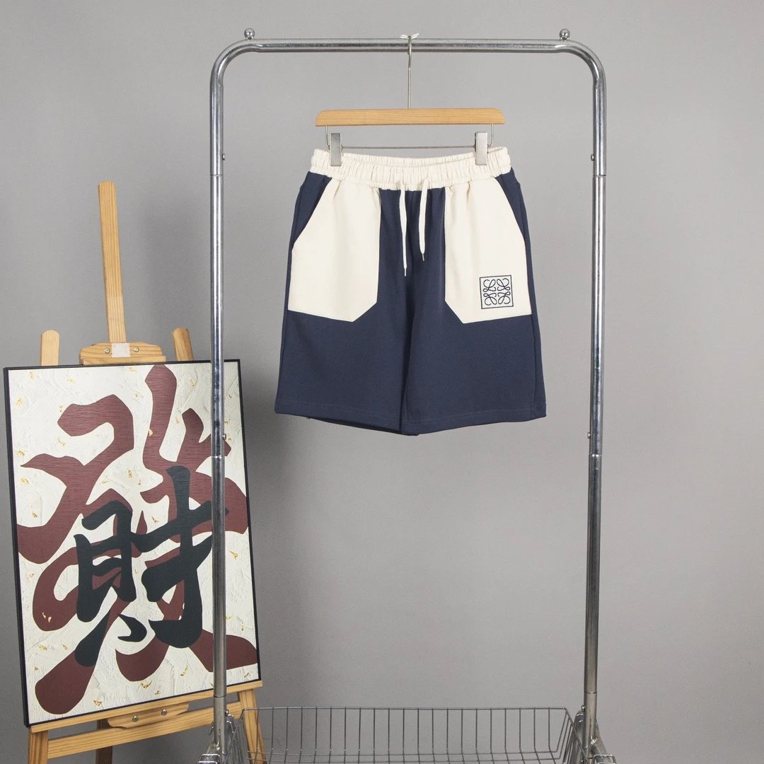 LOEWE Shorts Totoro Patchwork Embroidery logo Five-point Shorts25ss New Drawstring Casual Summer Pants American Style5Two-in-One Casual Sweatpants for Men and Women, Pure Cotton Joggers