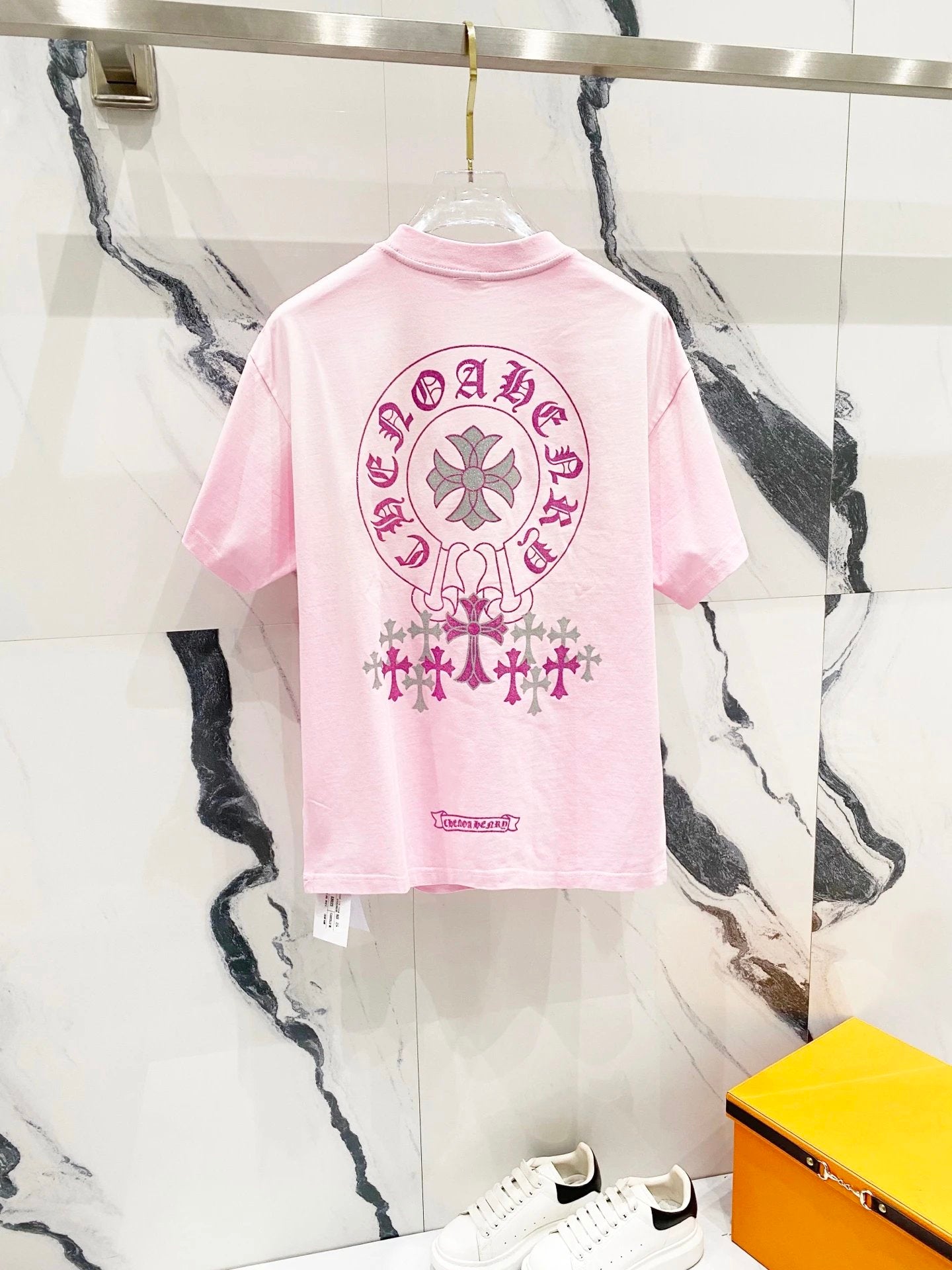Chrome Hearts T-shirt Gold Stamped Sanskrit Script Print logo round Neck Short Sleeve25ss New Pure Cotton Unisex Style T T-shirt OS Loose Fit Base Shirt Half Sleeve T-Shirt Top Half Sleeve