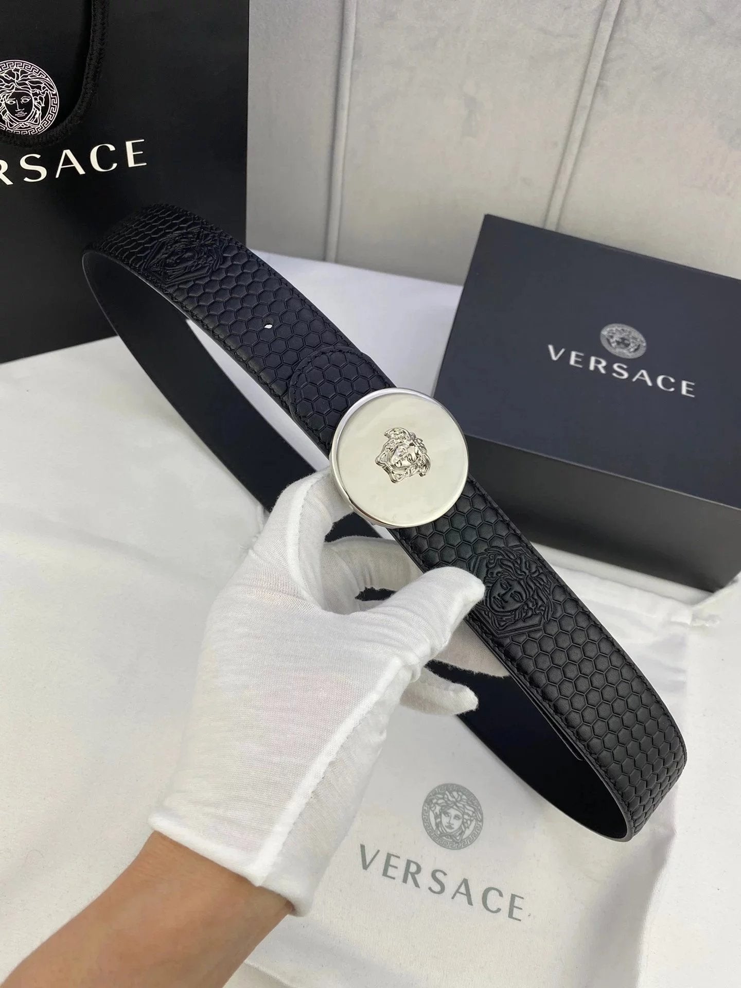 VERSACE Belt Top version Brand New Full Set Belt Fashion Trend Genuine Leather Business Casual Men Women Belt Cowhide Embossed Pant Belt