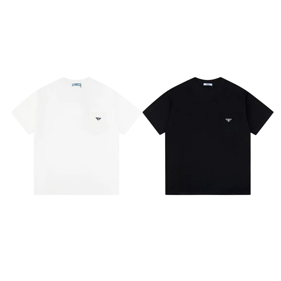 PRADA T-shirt Chest Triangle Mark logo round Neck Short Sleeve25ss New pure cotton T Unisex T-Shirt OS Drop Shoulder Loose Fit Base Shirt Top T-Shirt Short Sleeve