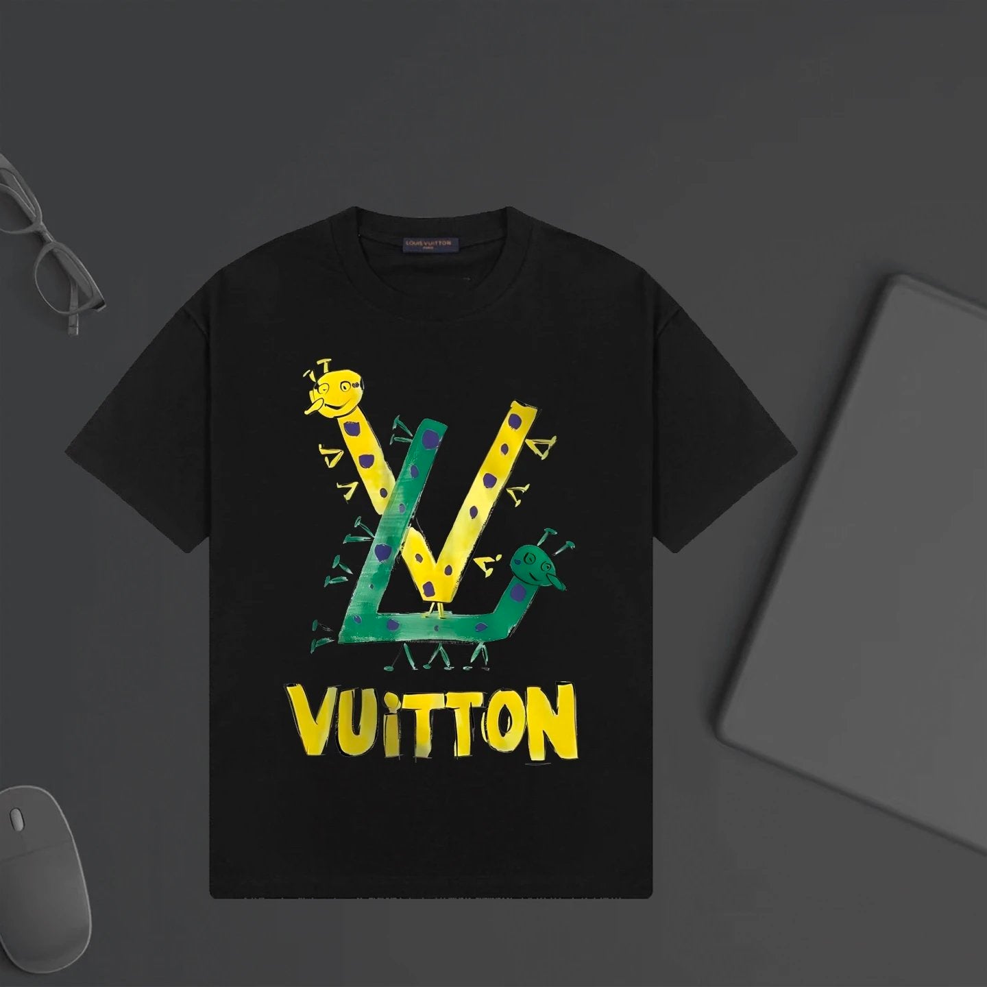 Louis Vuitton LV T-shirt Front Color-Block Letter Print logo round Neck Short Sleeve25ss New Pure Cotton Unisex Style T T-shirt OS Loose Fit Base Shirt Top Half Sleeve T-Shirt