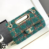 Chanel Women's Bag Top version 【High Version】CHANEL/23A High-End Handmade Workshop Green Tweed Pearl Wooden Bead Chain Bag Home New Portable Pearl Briefcase Pearl Bag Woolen Pearl Tote Clutch Dinner Bag Folding Bag