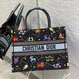 Dior Women's Bag Top version 【Original Leather】2022Valentine's Day Limited BookTote Bag Shopping Bag Handbag Tote Bag Mummy Bag Large Capacity Bag Twelve Constellation Embroidered Printed Pattern Large Size41cm Medium36cm Small Size26cm