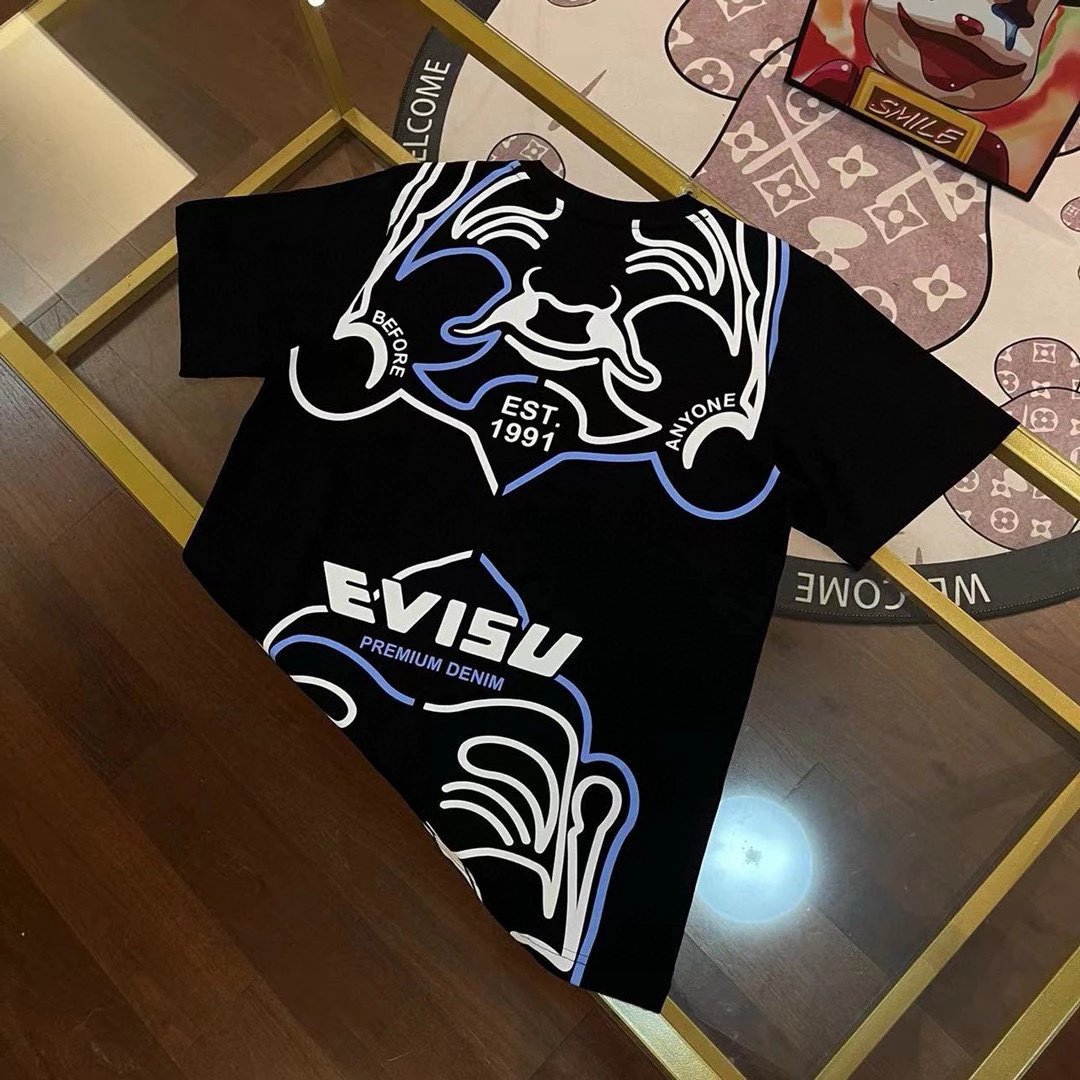 Evisu T-shirt Top Version Counter Same Style Pure Cotton Summer Men's and Women's Same Fashion Loose All-Matching2024New Short Sleeve T T-shirt