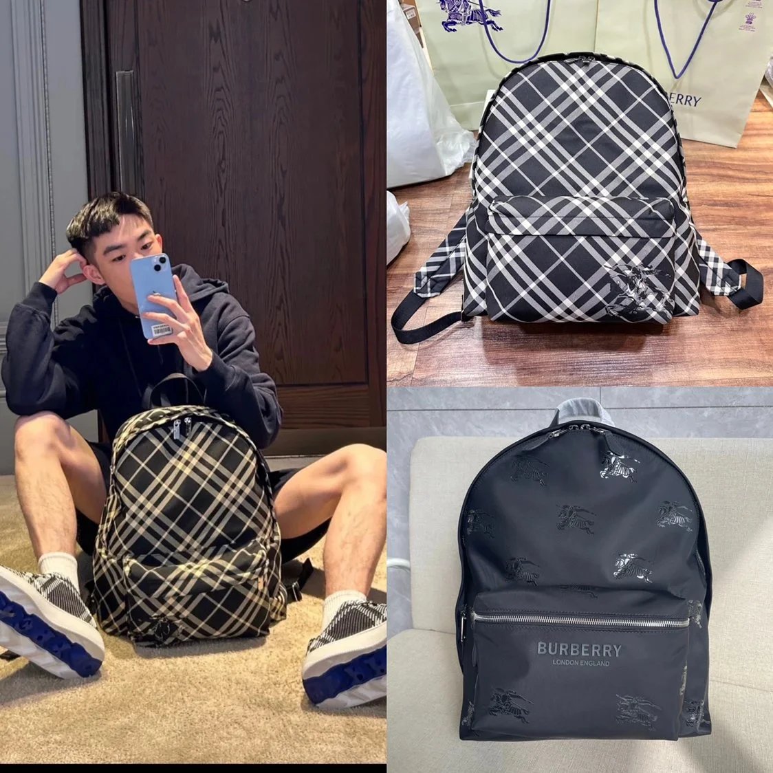 Burberry backpack Top version 【High Quality】Black and White War Horse Backpack New Men's Backpack Casual Backpack Men's and Women's Bags New War Horse Pattern Nylon Cloth Backpack