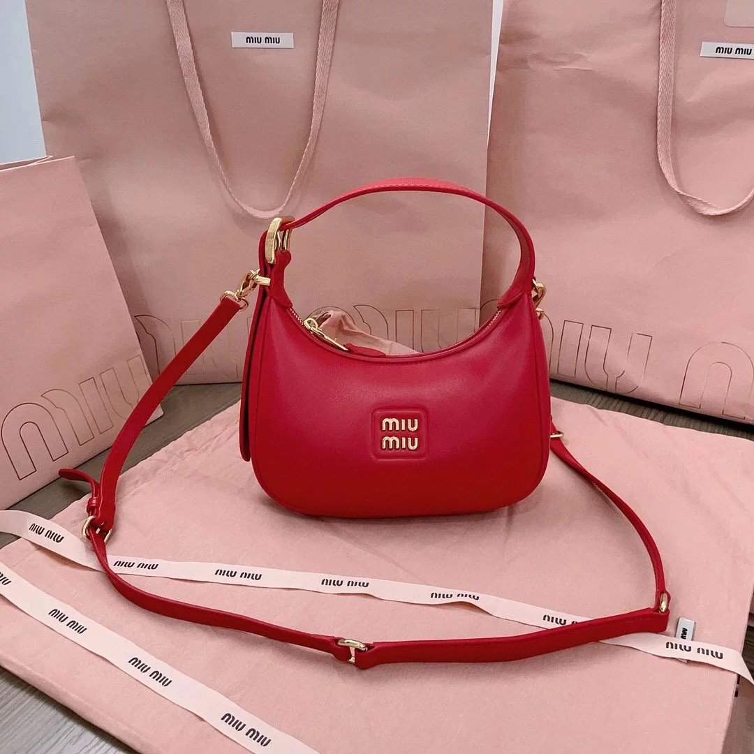 Miu Miu Bag Top version New Model Style hobo Bag Imported Calfskin Glossy Leather Handbag Mini Handbag Shoulder Bag Messenger Bag Women's Bag5BC161