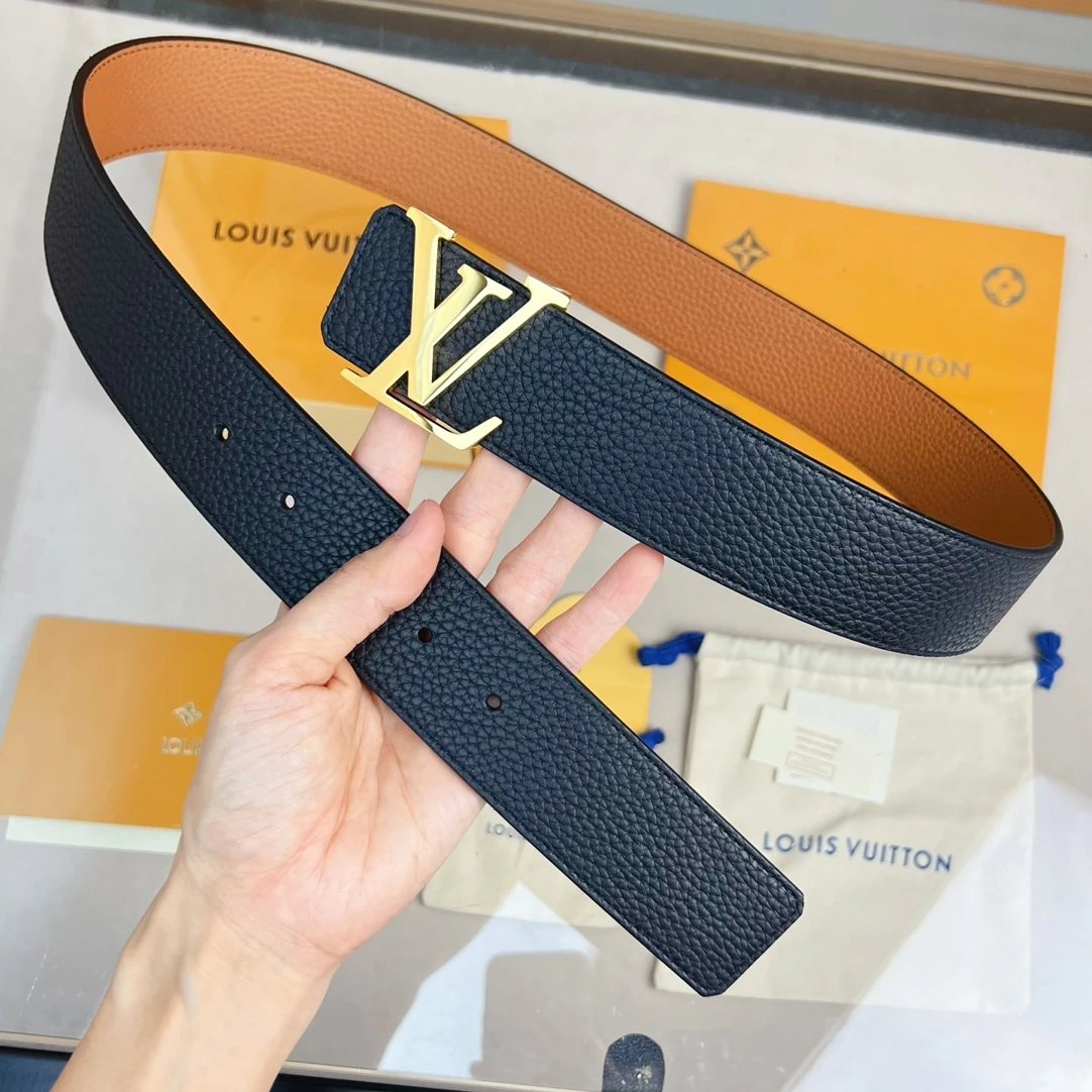 Louis Vuitton LV Belt Belt Classic Black for Men Flower Button Double-Sided Cowhide Casual Belt Buckle Business Genuine Leather Pants Belt Women