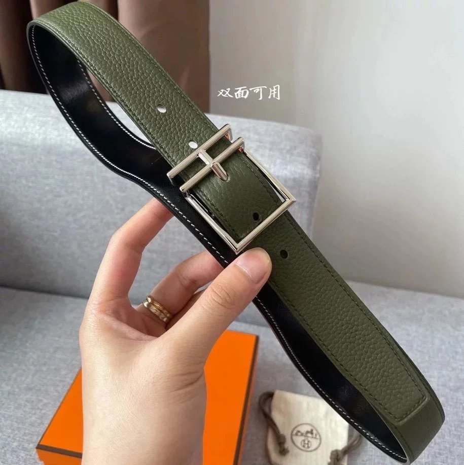 Hermes Belt Top version New Men's Belt3Import togo Leather Can Be Used on Both Sides of the Belt Stainless Steel Hardware Belt Pin Buckle Belt H Belt Loop Business Casual All-Match