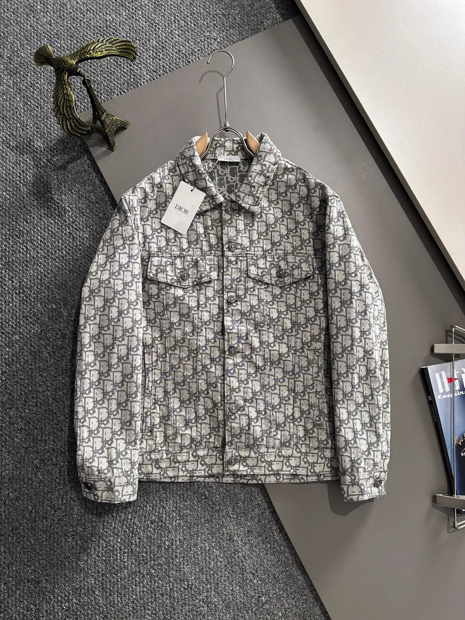 Dior Jackets Full Print logo Denim Jacket Fashion Simple Heavy Casual Short Denim Unisex Washed Vintage Turn-down Collar Jacket