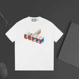 Gucci T-shirt 3D Letter Print on the Chest logo round Neck Short Sleeve25ss New Pure Cotton Unisex Style T T-shirt OS Loose Fit Base Shirt Top Half Sleeve T-Shirt