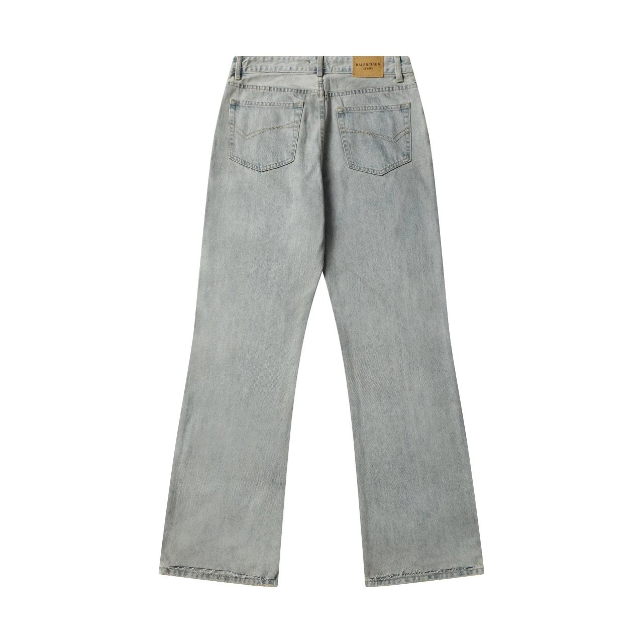 Balenciaga Jeans Ice Blue Washed Distressed Jeans Slim Straight Casual Pants Unisex Long Pants24ss Autumn and Winter New Products