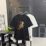Louis Vuitton LV T-shirt Western Denim Series Embroidery logo round Neck Short Sleeve25ss New Pure Cotton Unisex Style T Casual T-Shirt Base Layer Shirt OS Loose Fit Half Sleeve Top Plus Size