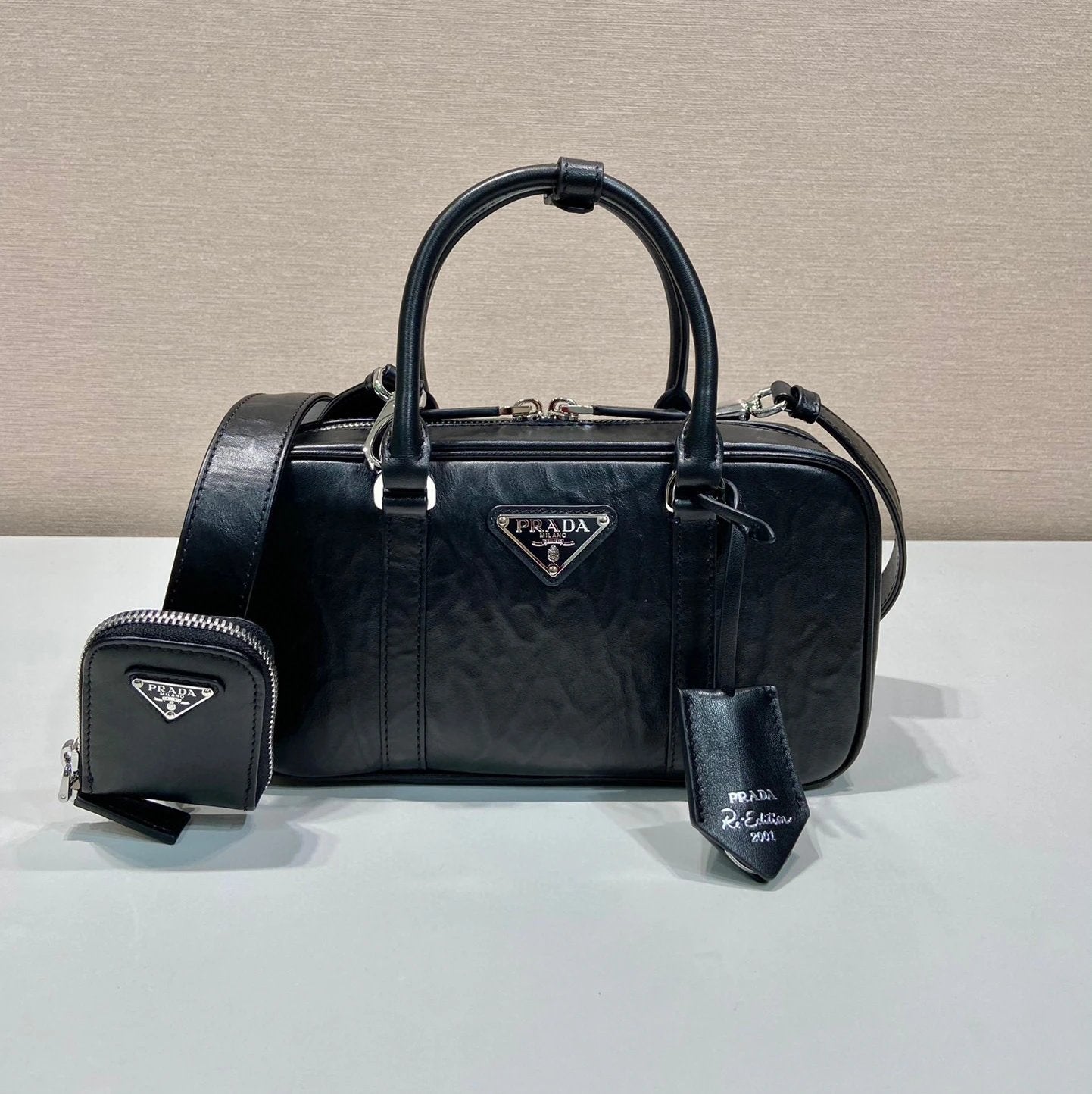 PRADA Bag Top version Latest 2-in-1 Model Style Mid-Ancient Boston Imported Pleated Soft Sheepskin Handbag Chain Bag Crossbody Bag Shoulder Bag Underarm Bag Handbag Women's Bag1BB098Small Size1BB092Large Size