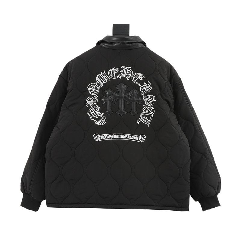 Chrome Hearts Down Jacket Word Rack fan Wen Embroidered Lapel Cotton Coat Jacket Same Style for Men and Women