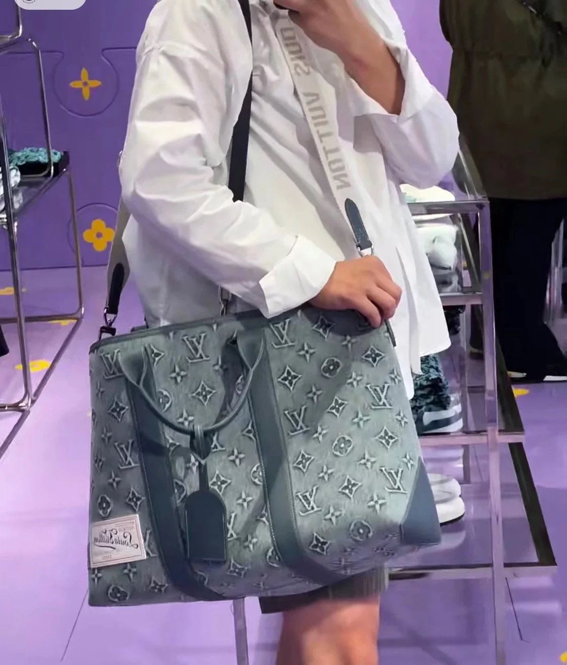 Louis Vuitton LV briefcase Top version 23New Presbyopic Denim Denim Canvas Handbag Tote Bag Shoulder Bag Messenger Bag Men's Large Briefcase Denim Tote Bag