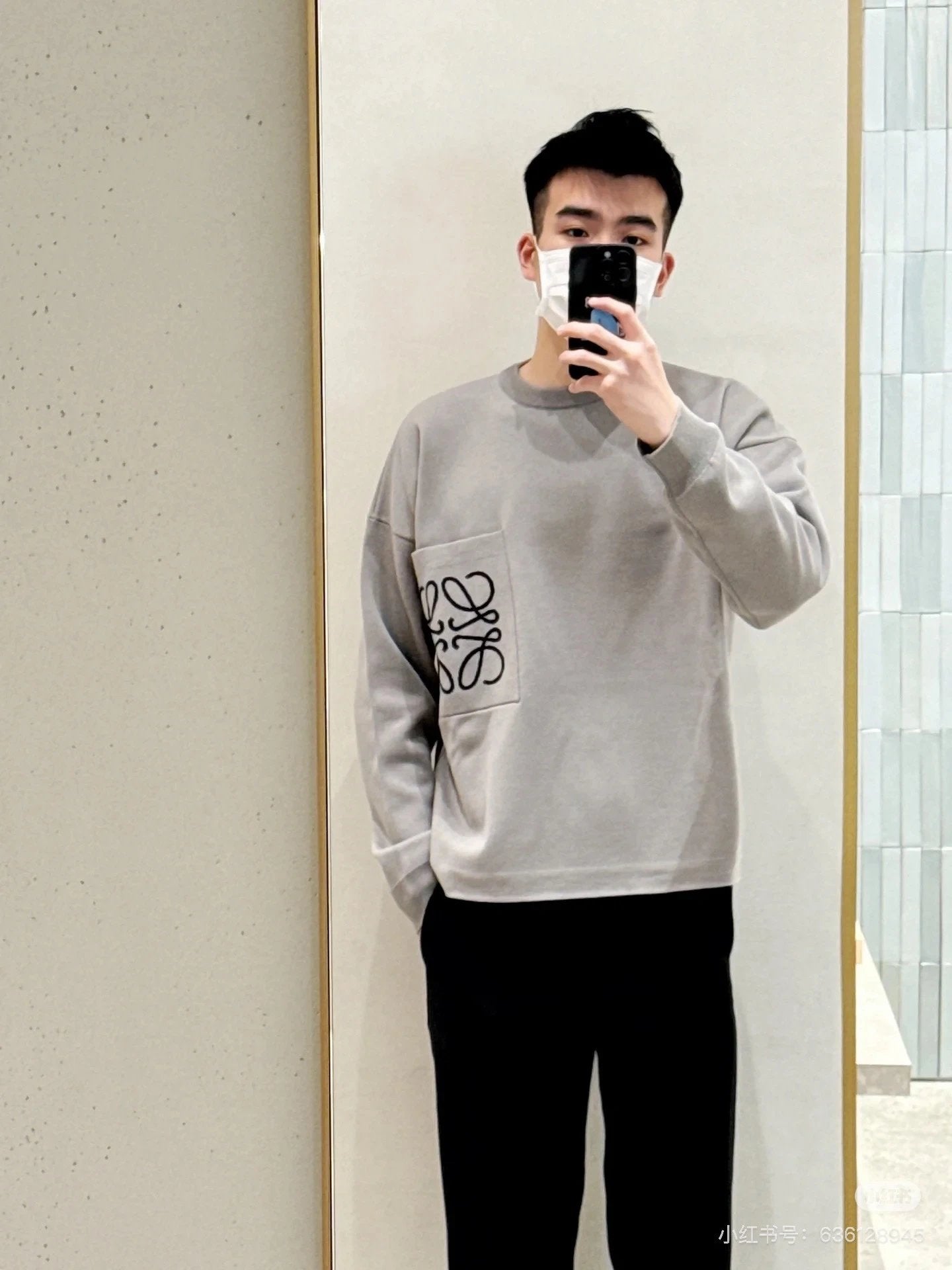 LOEWE Sweater Pocket Jacquard Logo Round Neck Pullover Knit Sweater Casual Loose Versatile Thickened Warm Inner Layer Top os Unisex Style24ss Autumn and Winter New Products