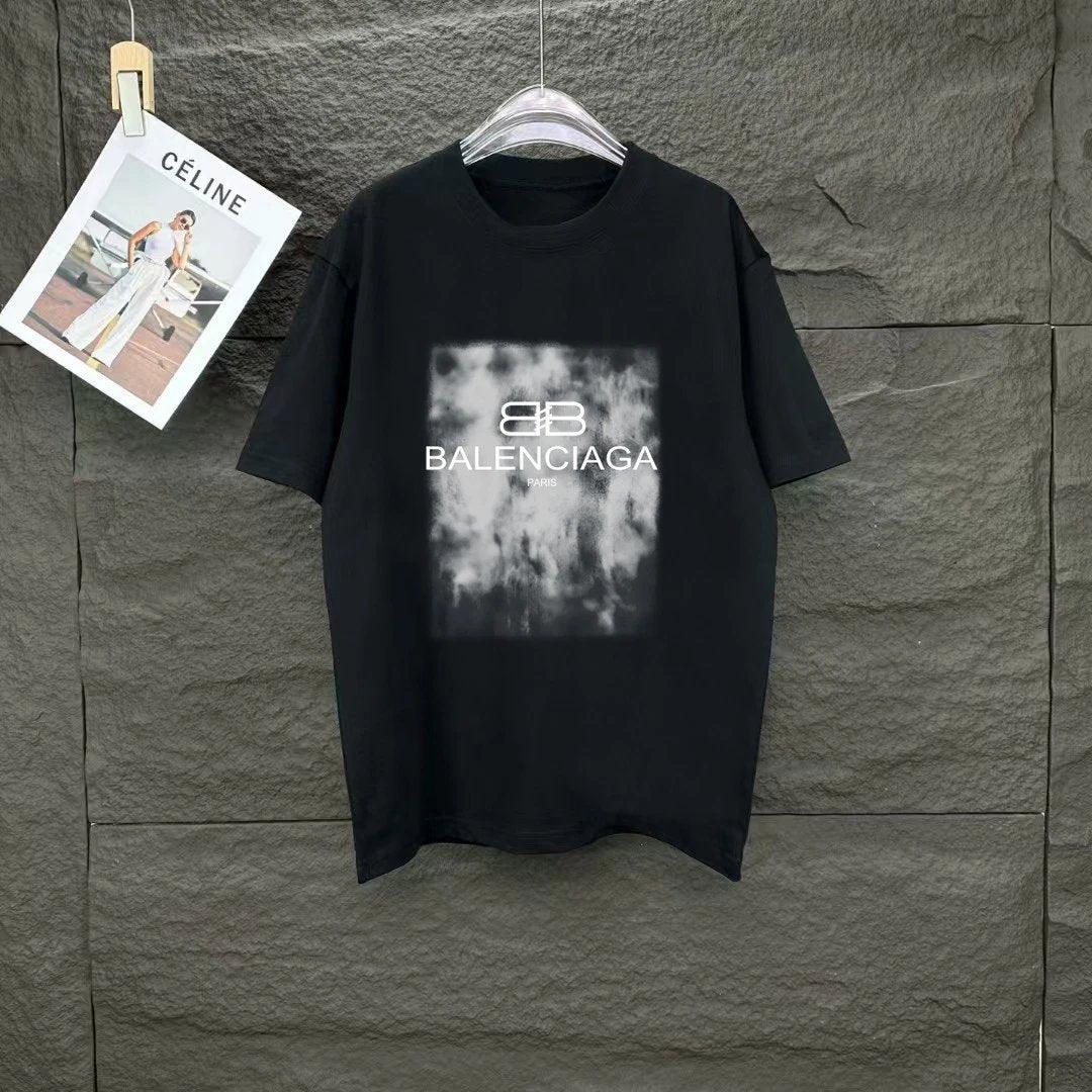 Balenciaga T-shirt Double-breasted B Letter Printing logo round Neck Short Sleeve25ss New Pure Cotton Unisex Style T T-shirt OS Loose Fit Base Shirt Top Half Sleeve T-Shirt