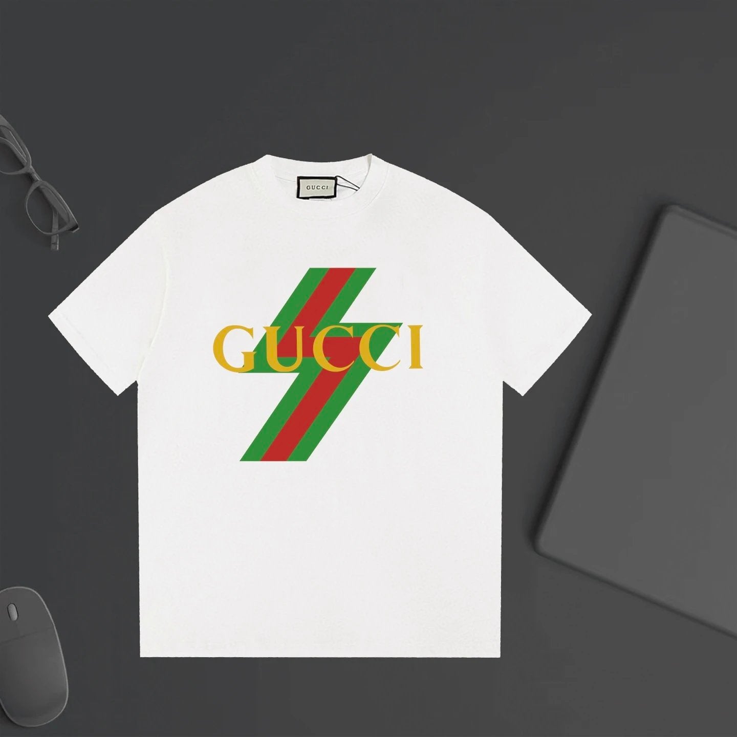 Gucci T-shirt Front Chest Lightning Letter Print logo round Neck Short Sleeve25ss New Pure Cotton Unisex Style T T-shirt OS Loose Fit Base Shirt Half Sleeve T-Shirt Top Half Sleeve