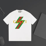 Gucci T-shirt Front Chest Lightning Letter Print logo round Neck Short Sleeve25ss New Pure Cotton Unisex Style T T-shirt OS Loose Fit Base Shirt Half Sleeve T-Shirt Top Half Sleeve
