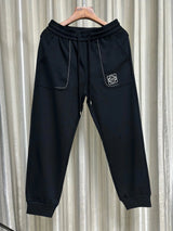 LOEWE Sweatpants 24Fw Back Pocket Embroidery logo Drawstring Jogger Sweatpants for Men and Women, Autumn and Winter Loose Fit, High Waist, Color Block, Plus Size, Casual Pants