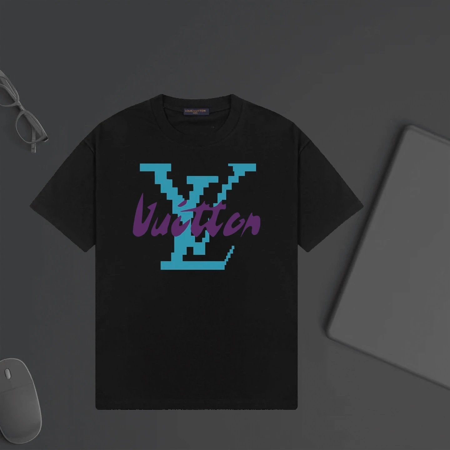 Louis Vuitton LV T-shirt Front Color-Block Letter Print logo round Neck Short Sleeve25ss New Pure Cotton Unisex Style T Casual T-Shirt Base Layer Shirt OS Loose Fit Half Sleeve Top Plus Size