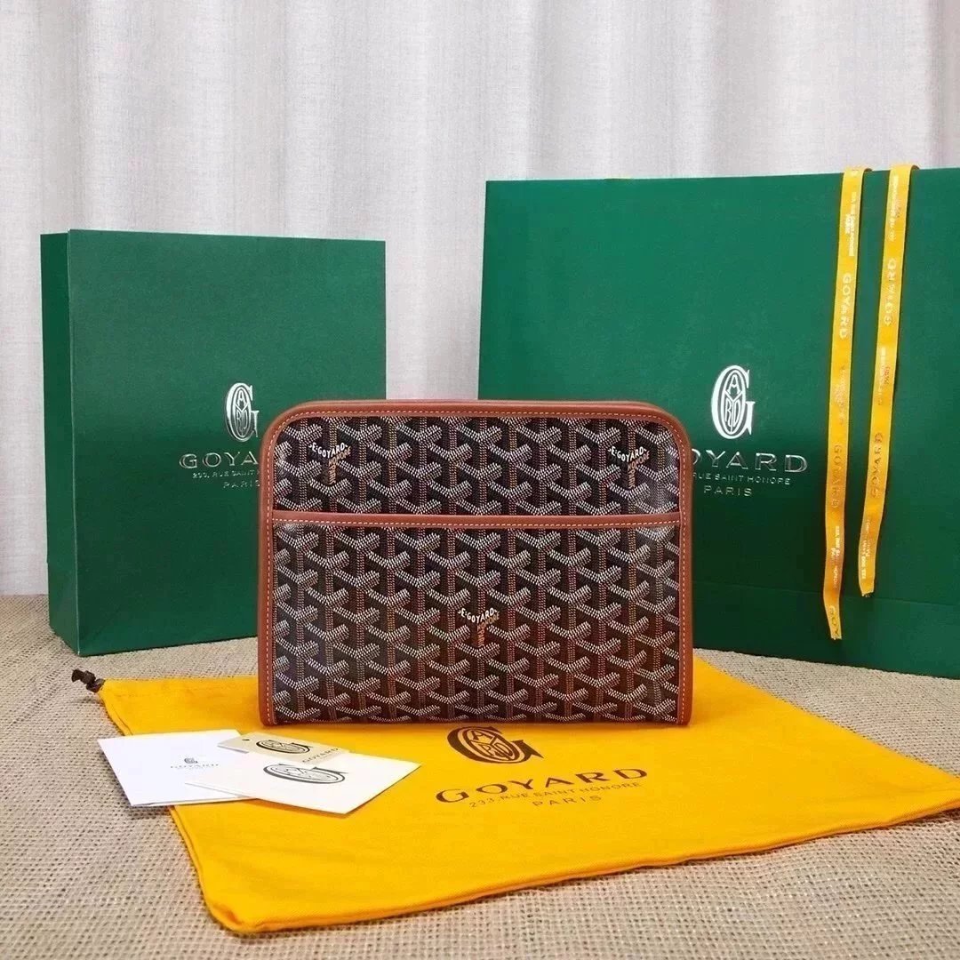 Goyard Bag Top version Original Single Zipper Wash Bag Clutch Unisex Men's and Women's Bags with Imported First Layer Cowhide Clutch