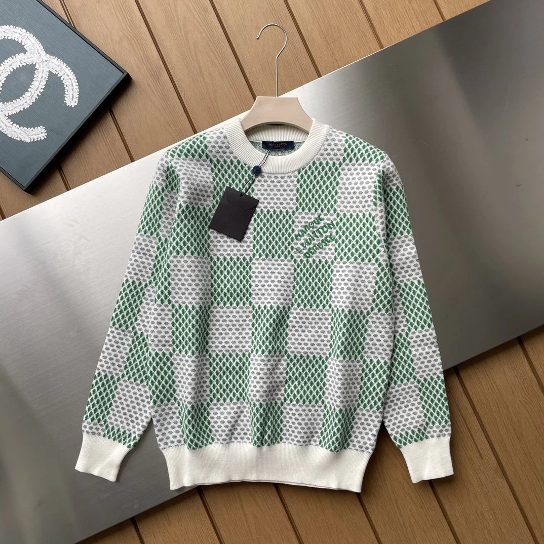 Louis Vuitton LV Sweater Checkerboard Pattern Round Neck Sweater Long Sleeve Pullover Thickened Lazy Style OS Loose Fit Unisex Knit Top Jacket Versatile Casual Wearable Inside and Outside
