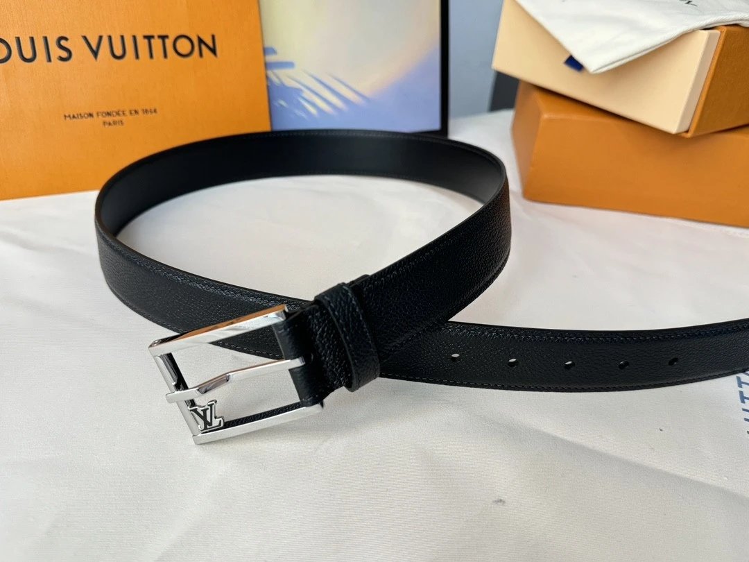 Louis Vuitton LV Belt Top version The Most New Belt4.0cm Men's Belt Metal Buckle Men's Leather Belt with Classic Chessboard Plaid Belt with Genuine Goods Packaging
