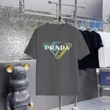 PRADA T-shirt Colorful Triangle Pattern Print on the Chest logo round Neck Short Sleeve25ss New Pure Cotton Unisex Style T T-shirt OS Loose Fit Base Shirt Half Sleeve T-Shirt Top Half Sleeve