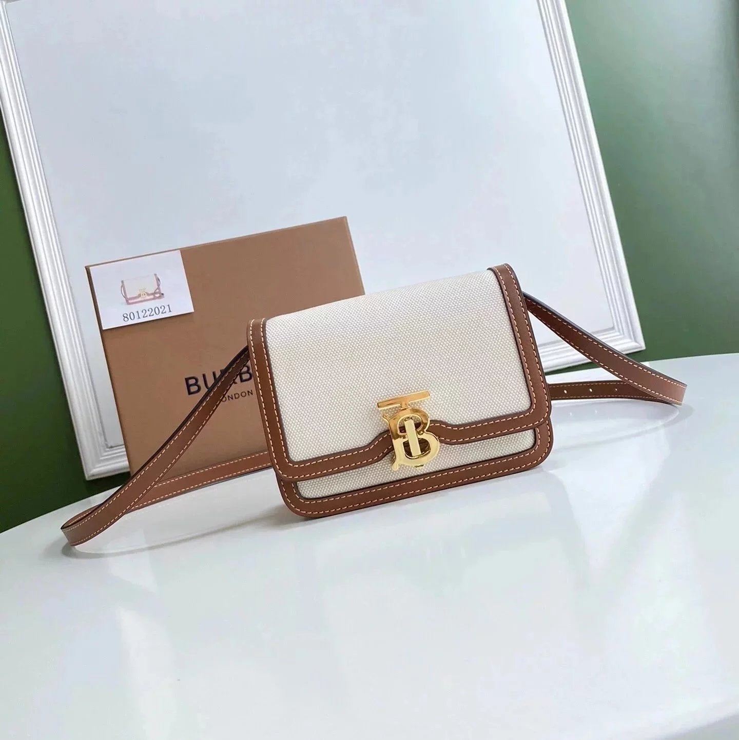 Burberry Women's Bag Top version 【Surrogate Shopping Edition】TB Bag New TB Twist Lock Bag Canvas Stitching Leather Crossbody Bag Women's Bag BOX Square Bag Stewardess Bag Box Bag Messenger Bags New Women's Bag